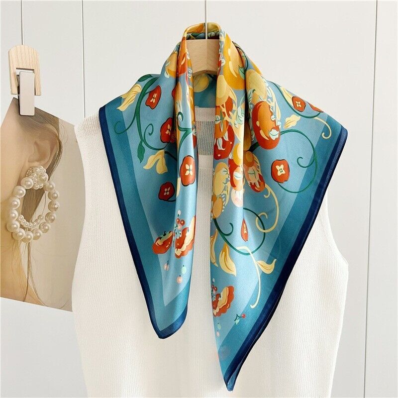 Floral Print Mulberry Silk Scarf Shawl Hairband Necktie Kerchief