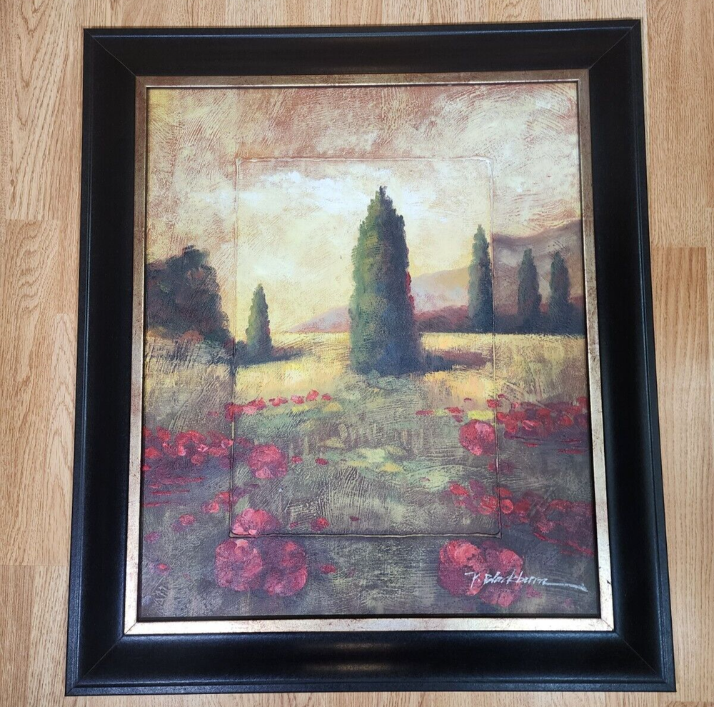 Canvas Painting Art Landscape Trees Flowers Prairie Original Signed P. Blackburn
