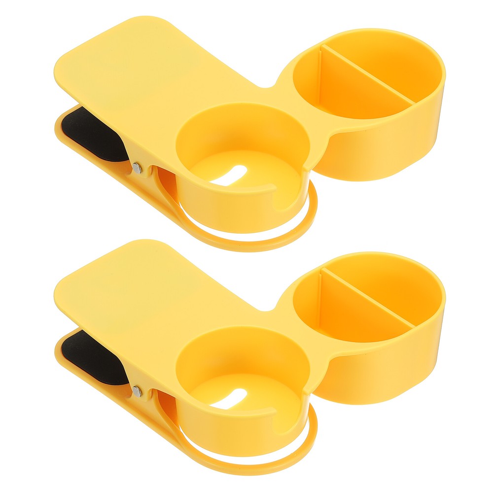 Desk Cup Holder Clip, 2 Pcs Clamp on Table Bottle Holder with Storage, Yellow