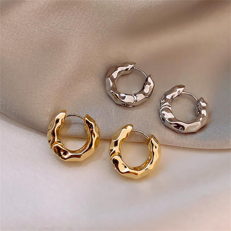 1/2pairs Metal Hoop Earrings For Women Girls Fashion Irregular Minimalist Round