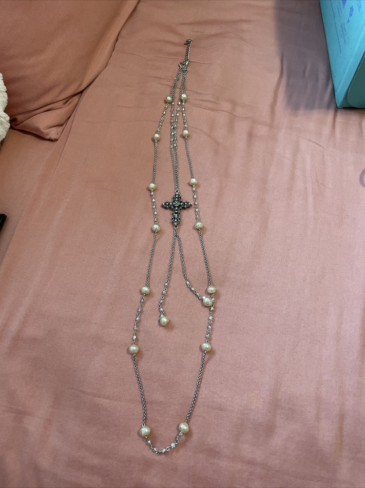 Seasonal Whispers necklace 20 Inches Long With Cross And Pearl Beads 001-image