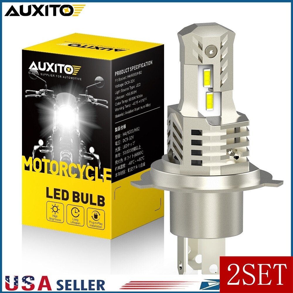 2PCS H4 9003 LED Motorcycle Headlight Bulb High Low Beam 6000K White High Power