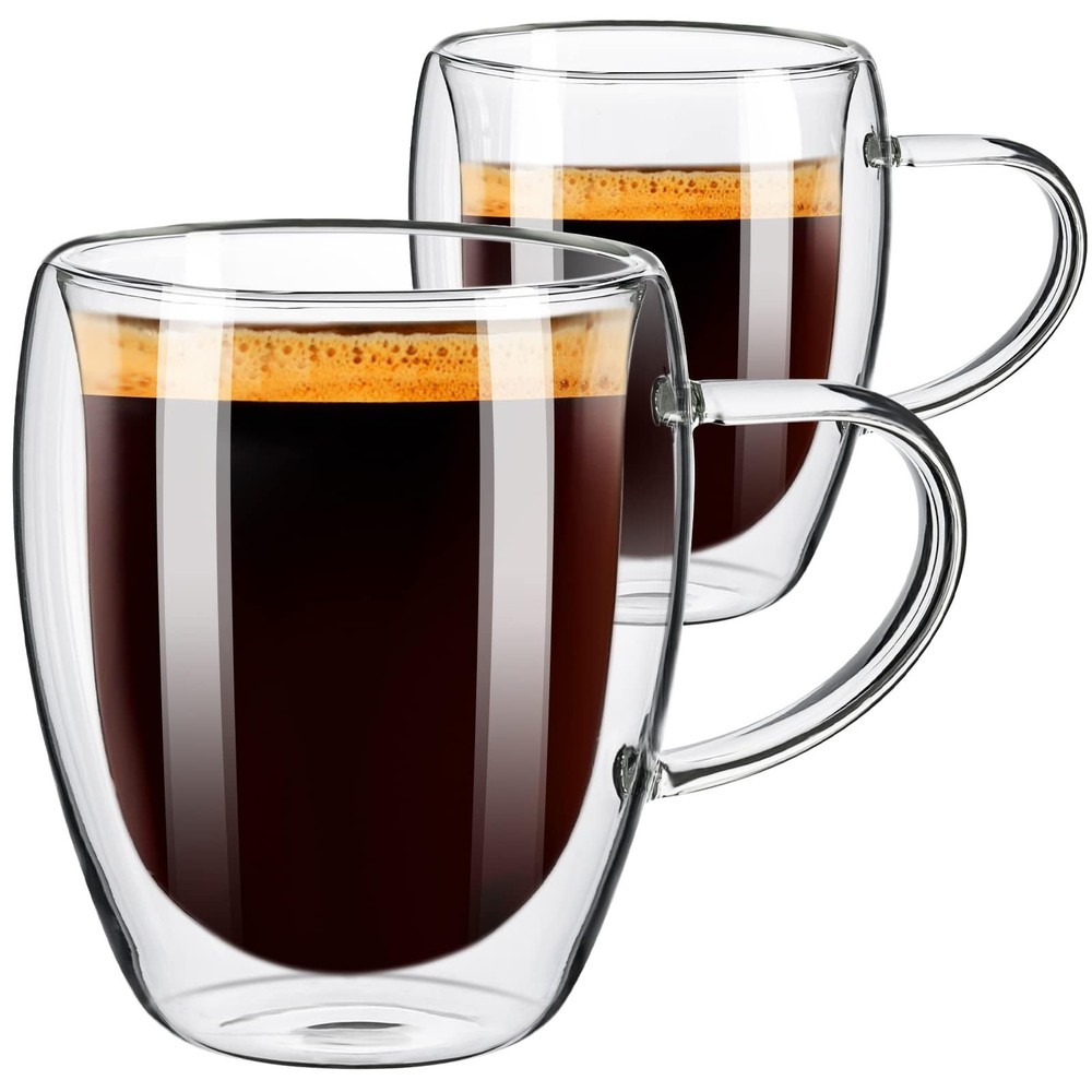 12oz Double Wall Insulated Borosilicate Glass Coffee Mugs Set of 2-image