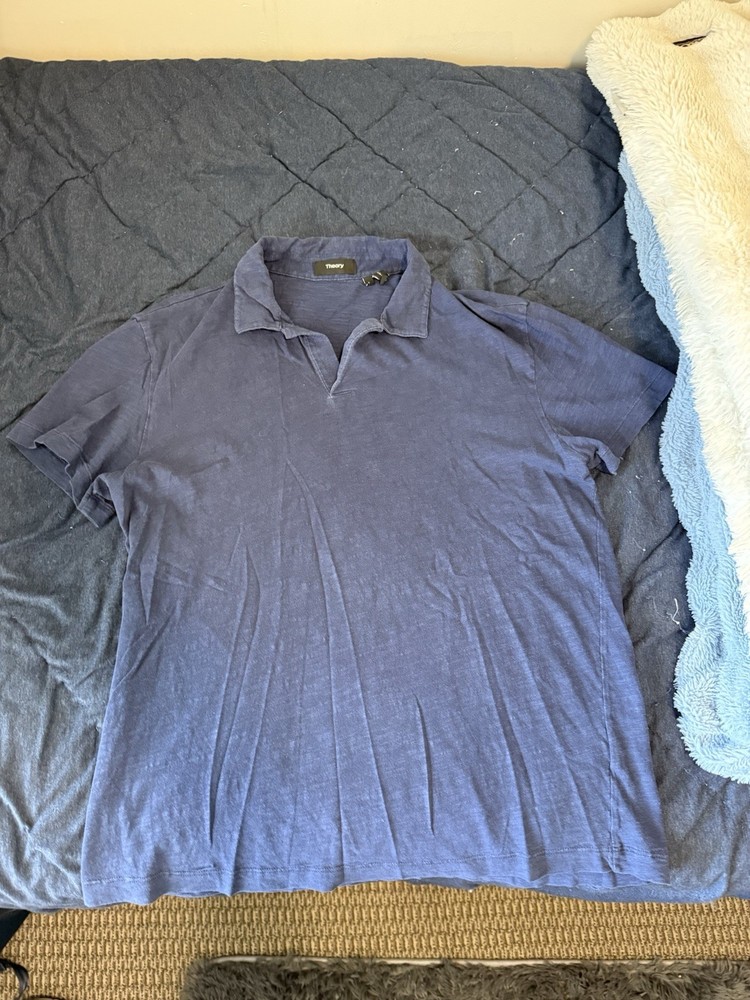 Theory Shirt Men Size Medium Blue Short Sleeve Polo