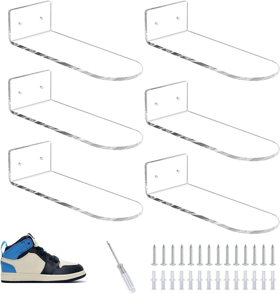 Transparent Acrylic Wall Mount Shoe Rack Set of 6 Floating Display
