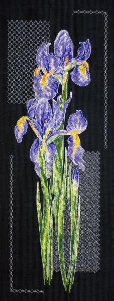 Cross stitch kit - Japanese irises 16x43cm Black Aida 14ct needlepoint kit