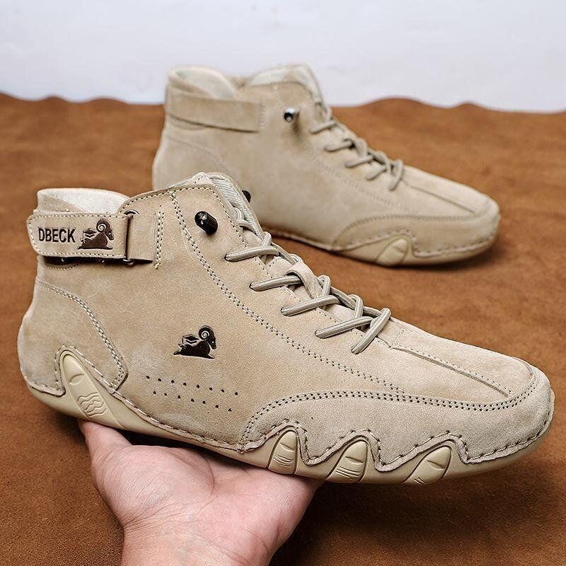 Men's High Top Suede Boots Casual Leather Walking Driving Shoes