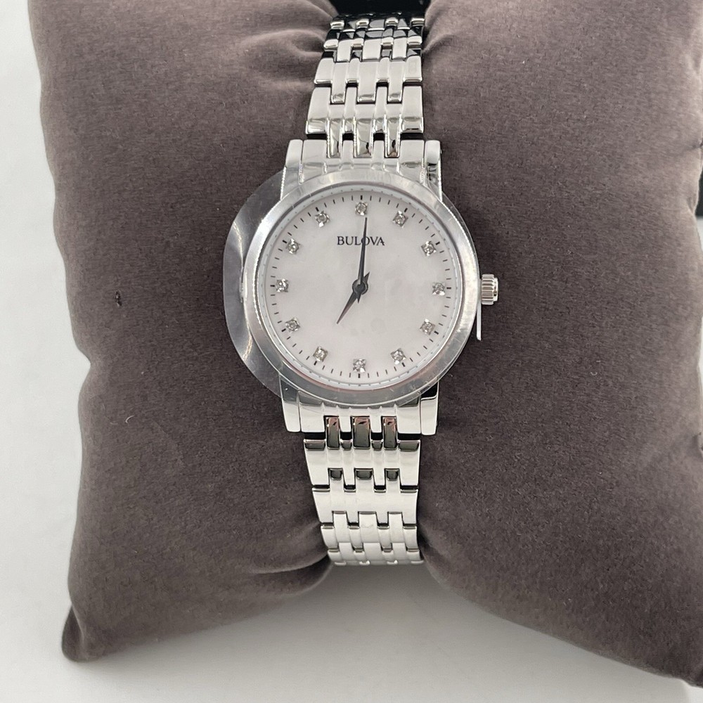 Bulova Womens Classic Quartz Watch 12 Diamond White Mother of Pearl Dial