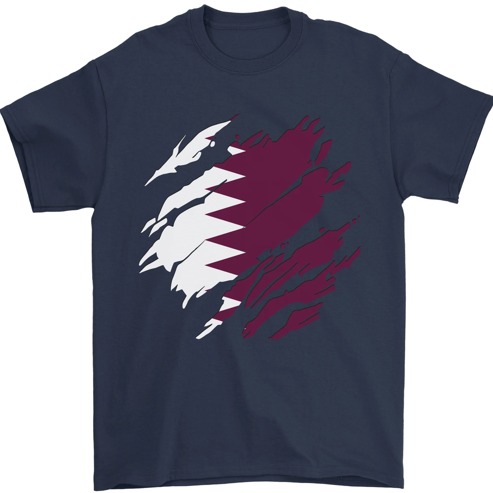 Torn Qatar Flag Qatari Day Football Mens T-Shirt 100% Cotton