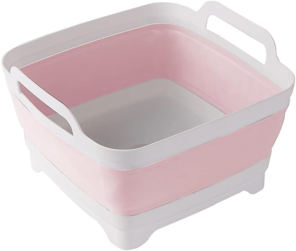 Collapsible 9L Dish Basin with Drain Plug and Carry Handles for Easy Washing