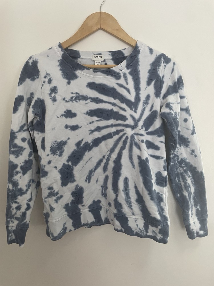 J. Crew Women's Blue Tie Dye Cotton Crewneck Long Sleeve Sweatshirt White XXS