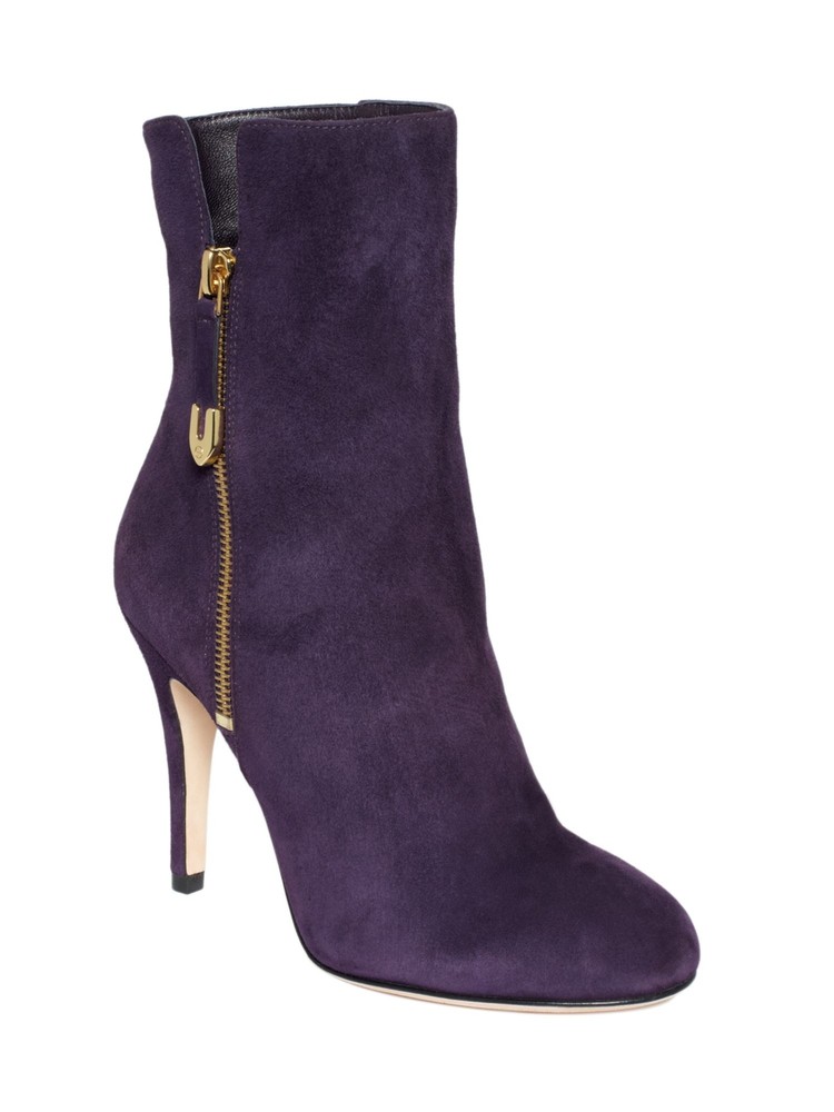 JOAN & DAVID Womens Purple Padded Ulina Round Toe Stiletto Leather Booties 5.5 M