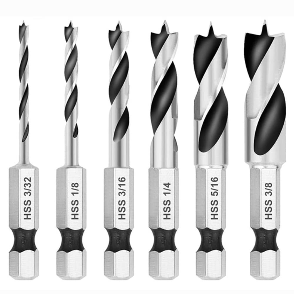 6Pcs Brad Point Drill Bits Stubby Drill Bit Set for Wood |Spiral Twist Bit 1/...