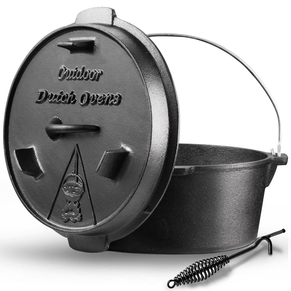 9 Qt Pre-Seasoned Dutch Oven Camping Cookware with Lid Lifter