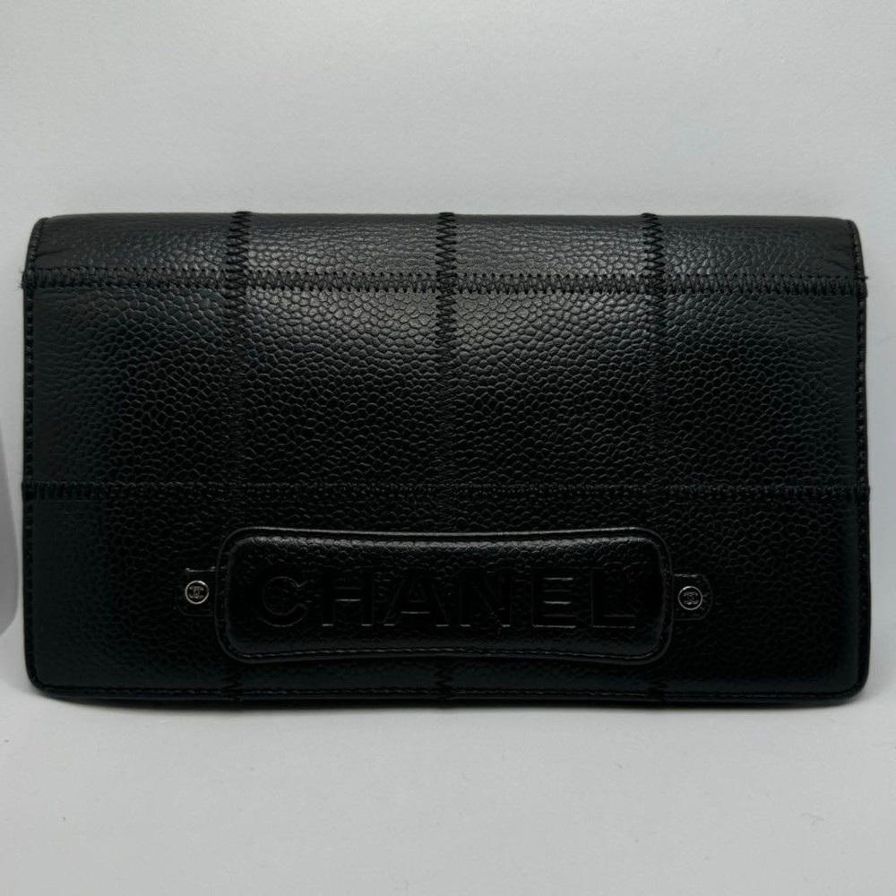 Chanel Caviar Skin Wallet Long Billfold Coin Purse Zip