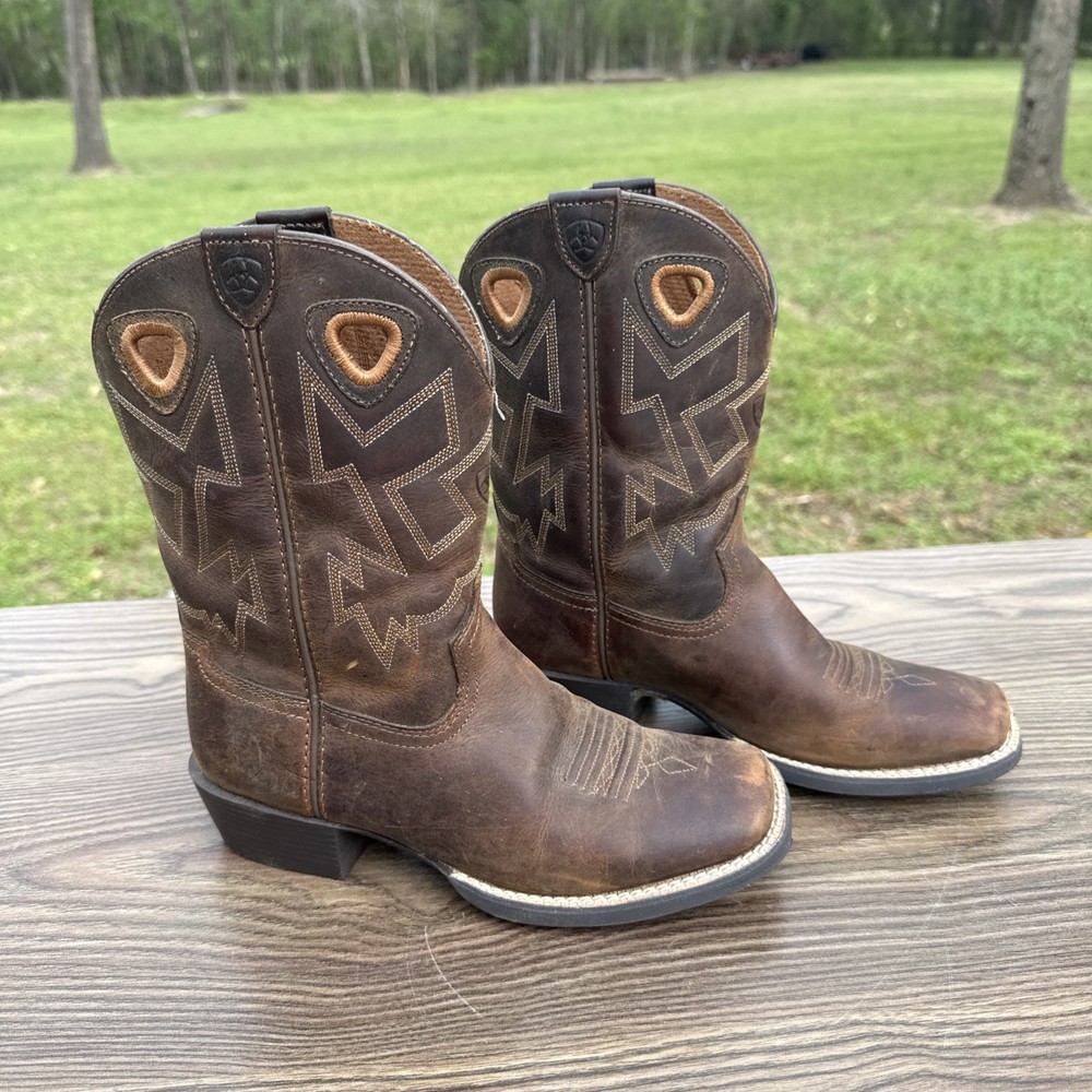 Ariat Boots Kids Size 3 Brown Leather Western Cowboy Pull On Riding 10010910