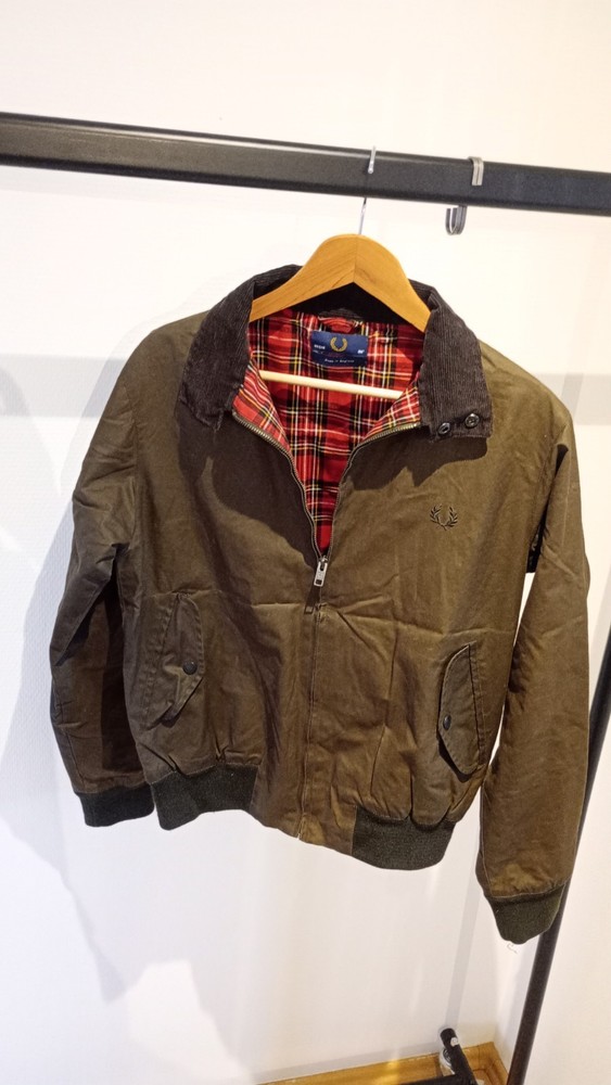 Fred Perry Harrington Jacket 36 Made In England Waxed Cotton Olive Mens Small