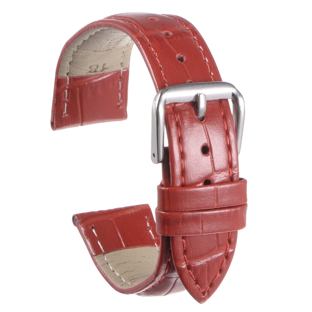 Leather Watch Band 14mm Embossed Cowhide Strap with Spring Bars Red