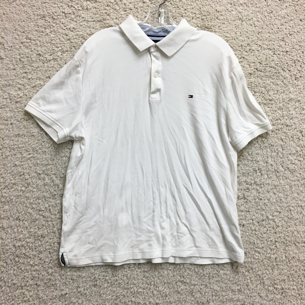 Tommy Hilfiger Custom Fit Logo Polo Shirt Large White Mens