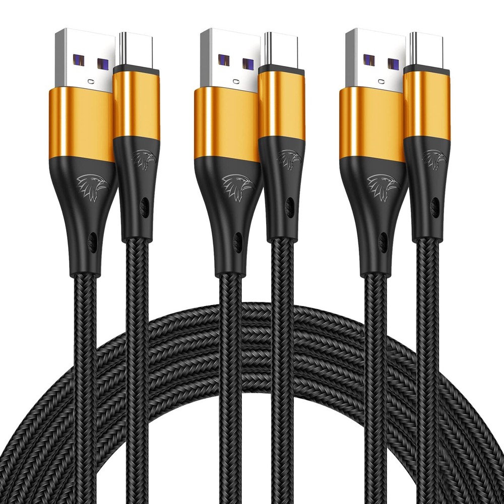 10ft USB-C Fast Charging Cable 3-Pack - Nylon Braided 3A Rapid Charger