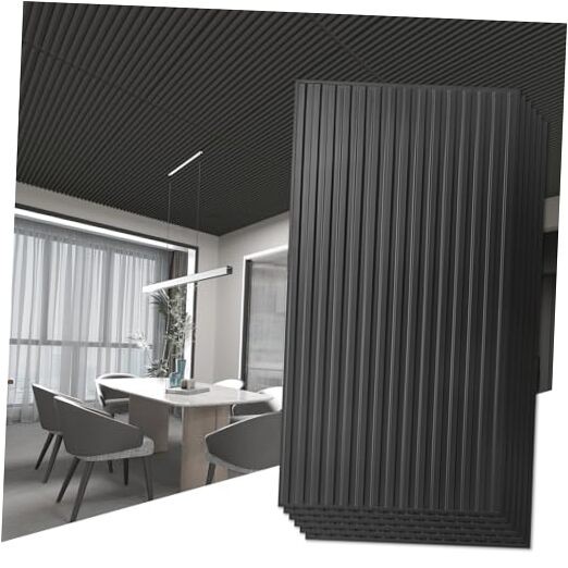 3D Black Slat Design Wall Panels Pack of 6 24x48in Interior Decor