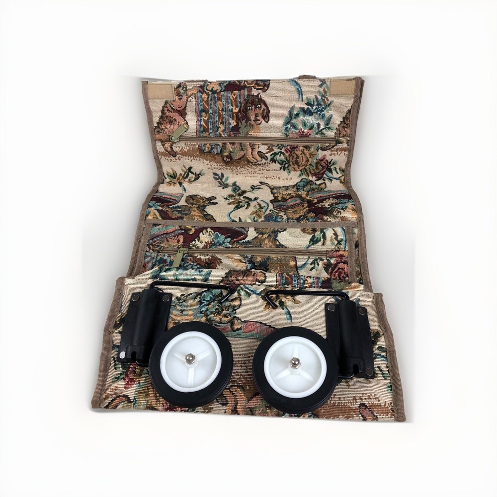 New NWT Jade Cat Dog Tapestry Travel Fold Up Rolling Totes Collapsible Bags