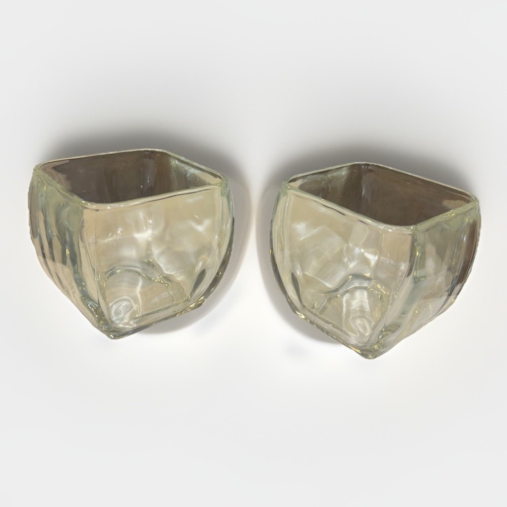 Vintage Libby 2 Heavy Glass Clear Square Vase Candleholder Candy Dish