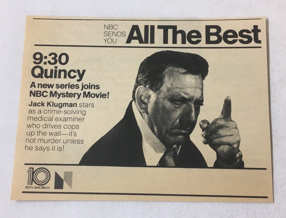 1976 NBC promo for new crime drama Quincy starring Jack Klugman