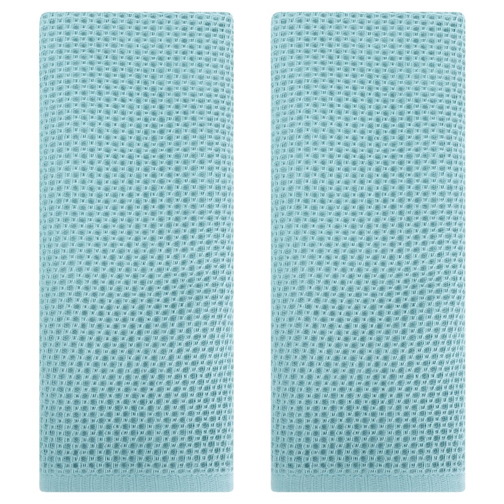 Light Blue Waffle Weave Cotton Hand Towel Set of 2