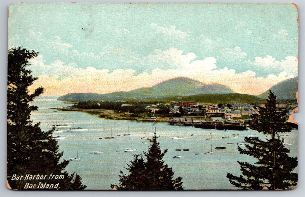 Bar Harbor From Bar Island ME Boats Village DB Postcard C1907 G20