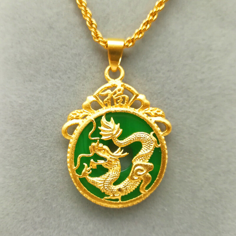 Chinese Wind Dragon Gold Color Lucky Pendant Dragon Amulet Necklace Accessories