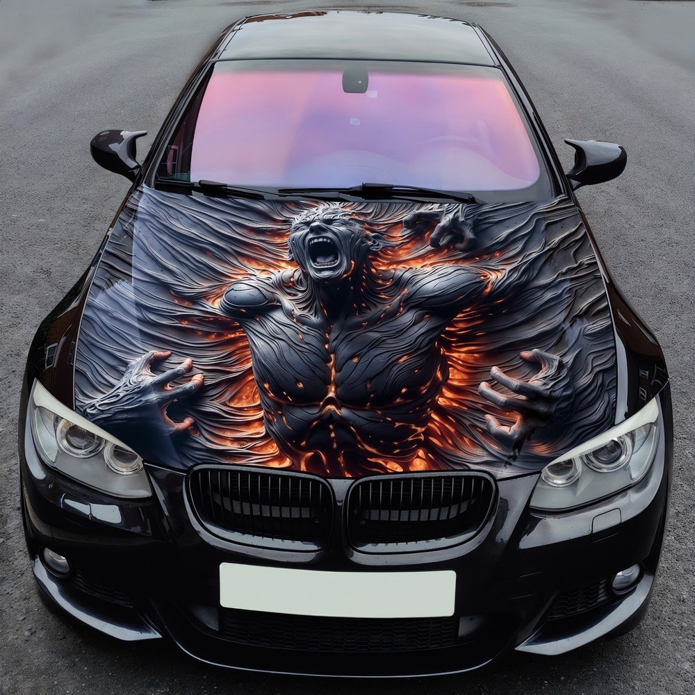 Car Hood Wrap Vinyl Decal Trapped Soul in Flames Graphic Custom Size Made to Fit