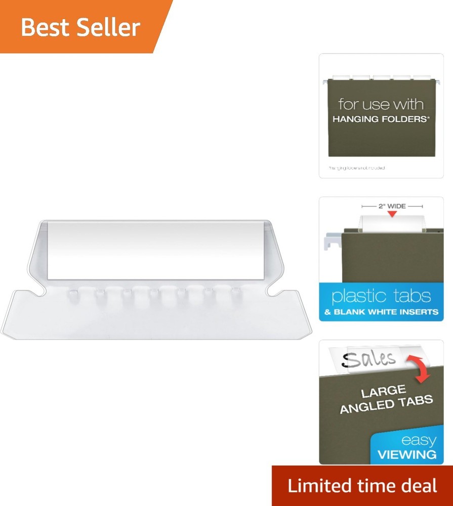 25-Pack Clear Hanging File Folder Tabs with Blank Inserts for Easy Organization
