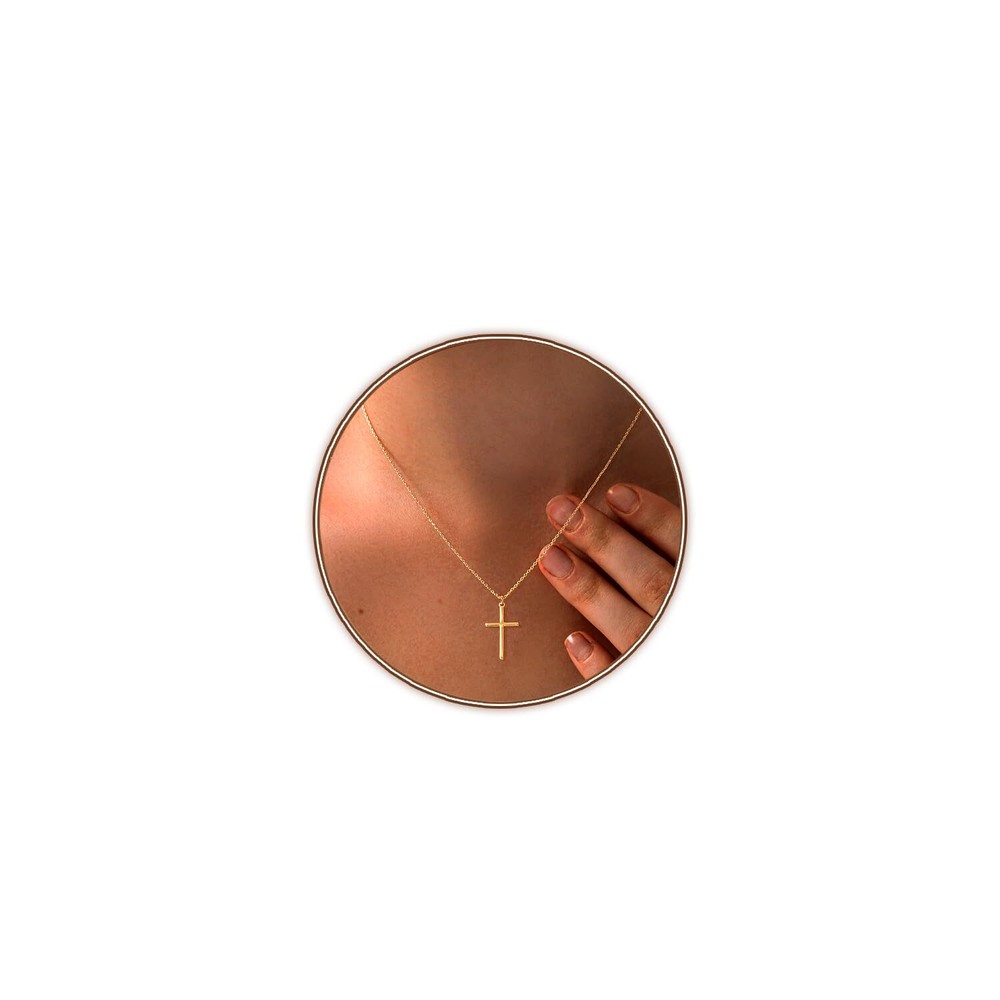 Zeffy Dainty 14K Gold Plated Cross Necklace for Women