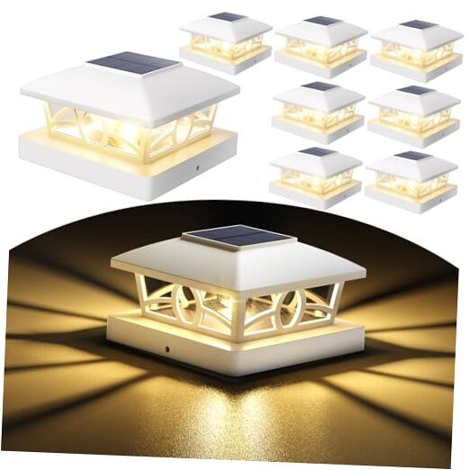Solar Post Lights Outdoor, Fence Post Solar Lights Warm Outdoor 8pack White