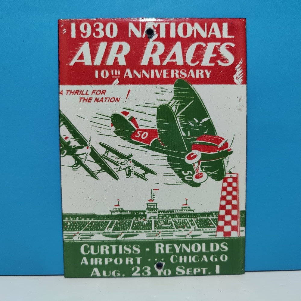 Vintage 1930 AIR RACES Reynolds Chicago Porcelain Enamel Metal sign 7