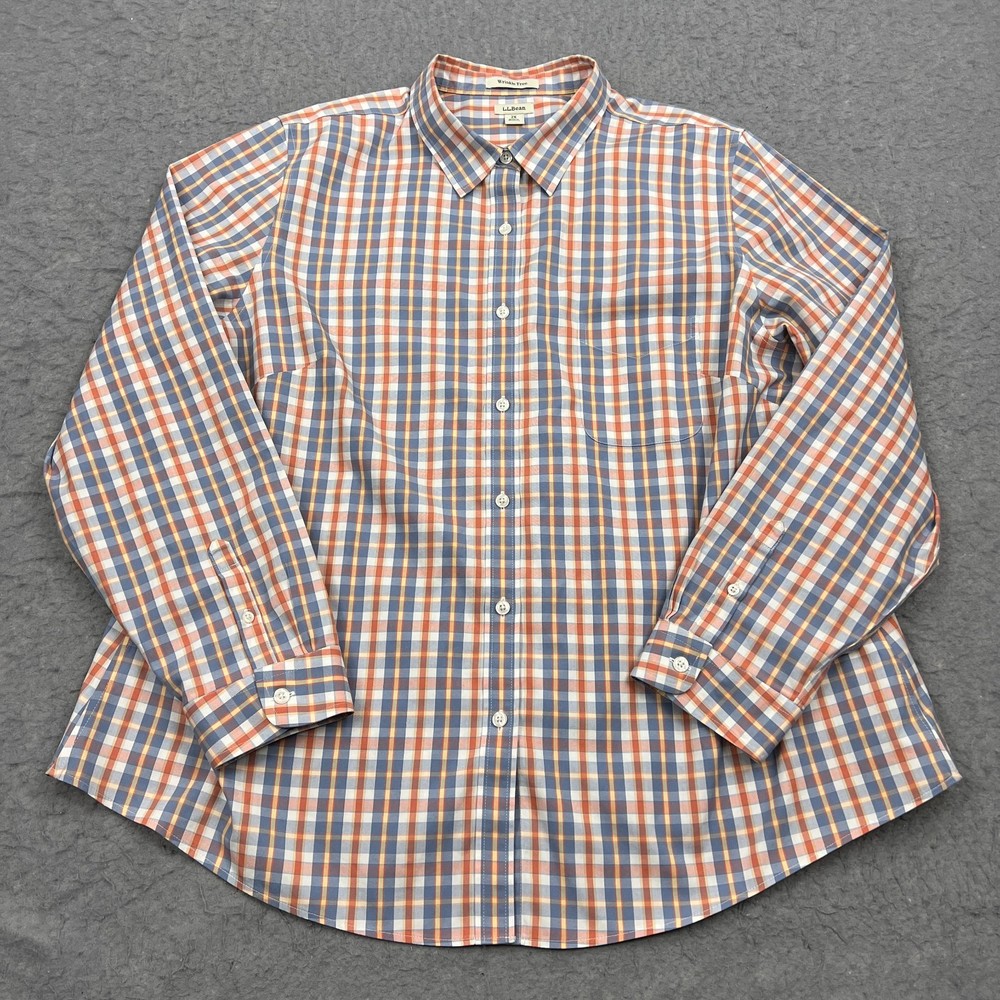 LL Bean Top Womens 2X Wrinkle Free Pinpoint Oxford Shirt Long Sleeve Relaxed Fit