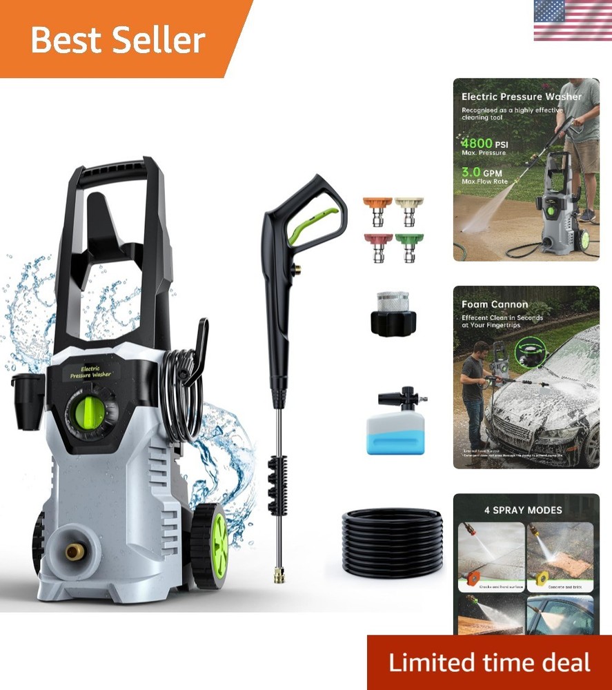 Powerful 4800 PSI 3.0 GPM Electric Pressure Washer with Foam Cannon