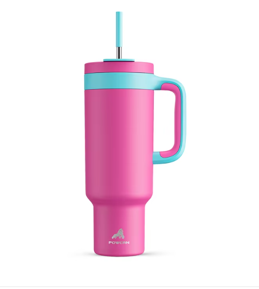 40oz Stainless Steel Vacuum Tumbler Juice Milk Cup With Double Handle Straw