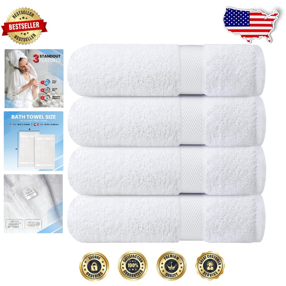 Soft White Cotton Bath Towel Set - 4-Piece Luxury for Home