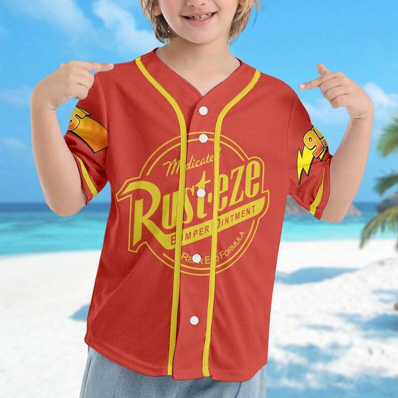 Car Lover Baseball Jersey, Red Car Character Cartoon Movie Jersey Shirt
