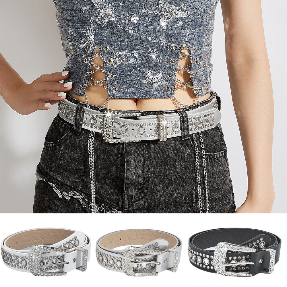 Western Rhinestone Belt Adjustable Crystal Bling Belt for Men and Women DIY Fashion Accessory