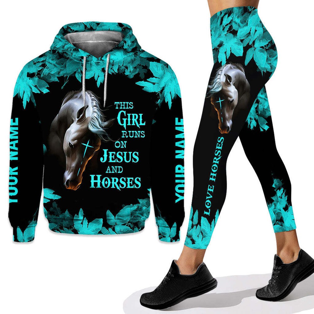 Personalized This Girl Runs On Jesus And Horses Hoodie And Leggings
