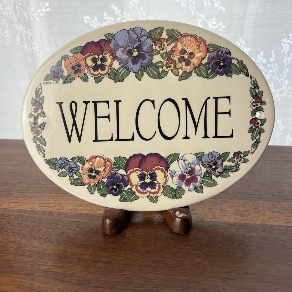 Welcome Sign by Santa Barbara Ceramic Floral Vintage 1994 indoor/outdoor Plaque