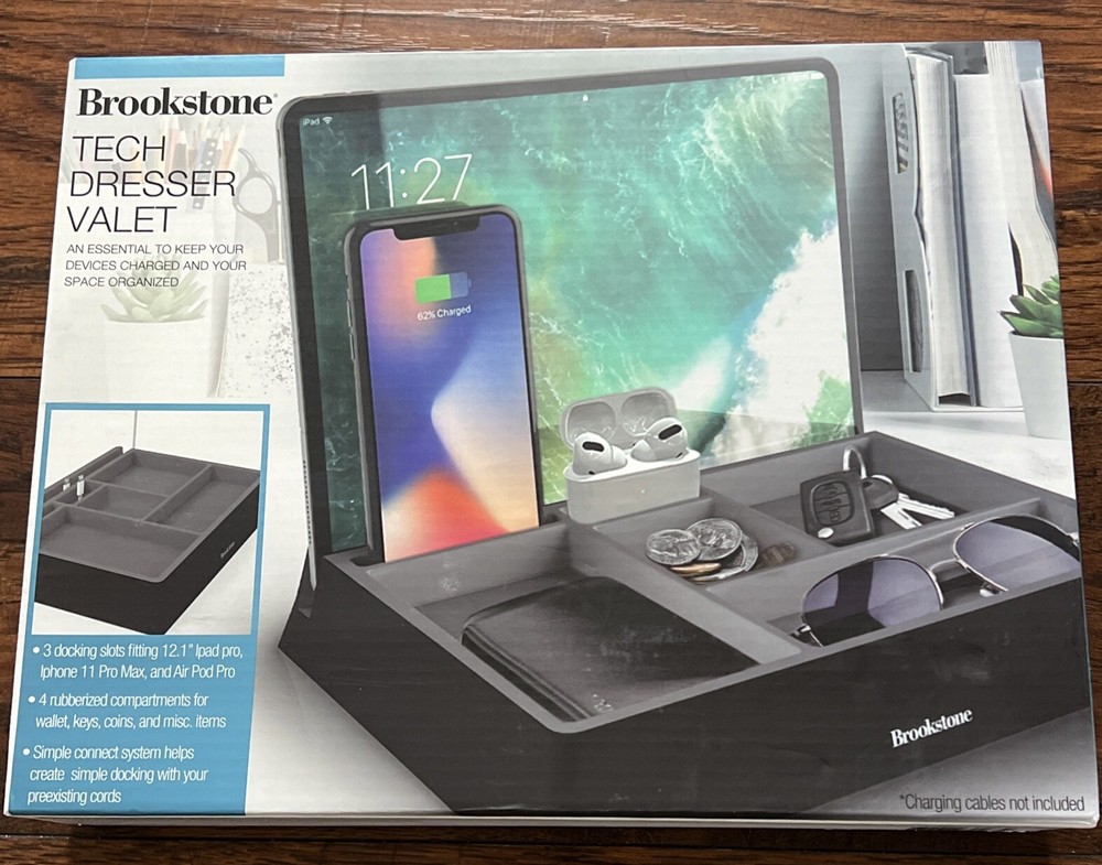 Brookstone Dresser Valet Organizer with Charging Station for iPhone iPad