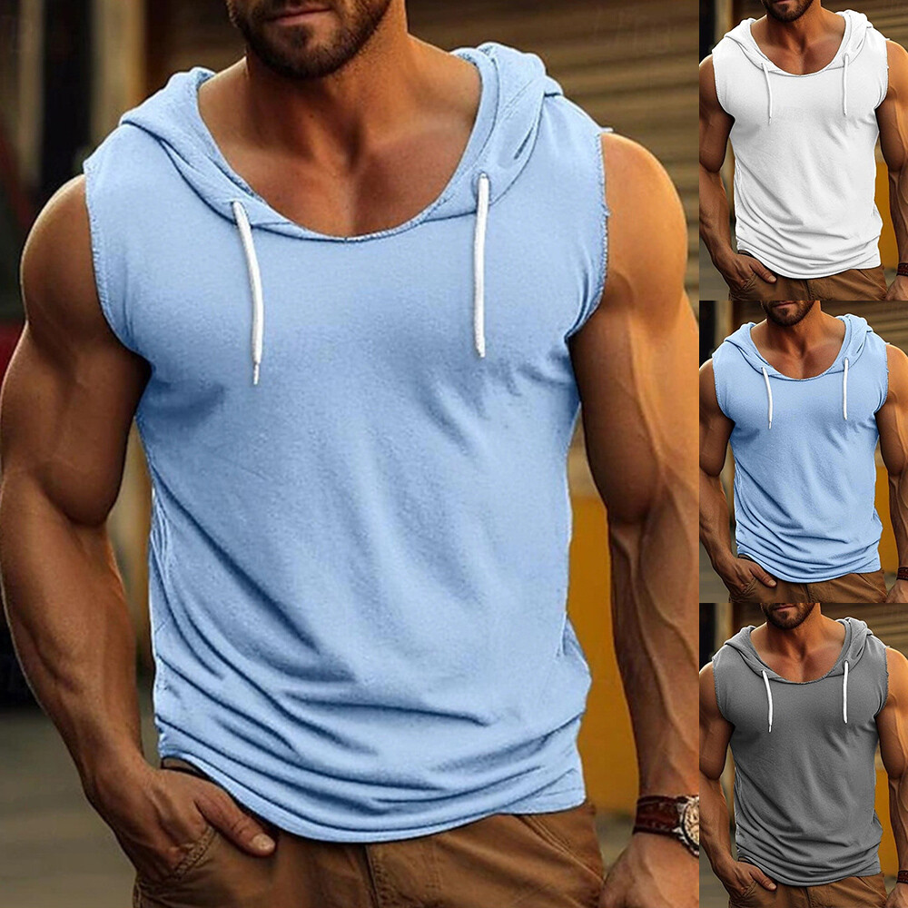 Mens Loose Workout Hoodie Vest T Shirt Gym Fitness Bodybuilding Muscle Tank Tops