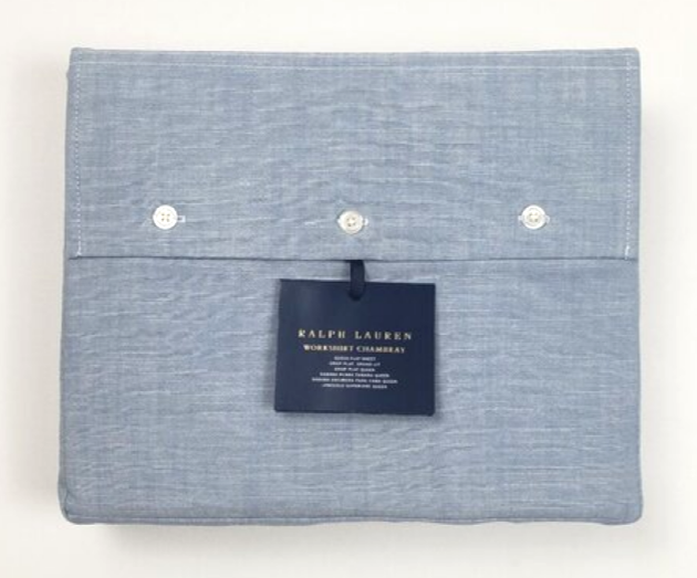 Ralph Lauren Home Workshirt Chambray Queen Flat Sheet - Blue - retail $215