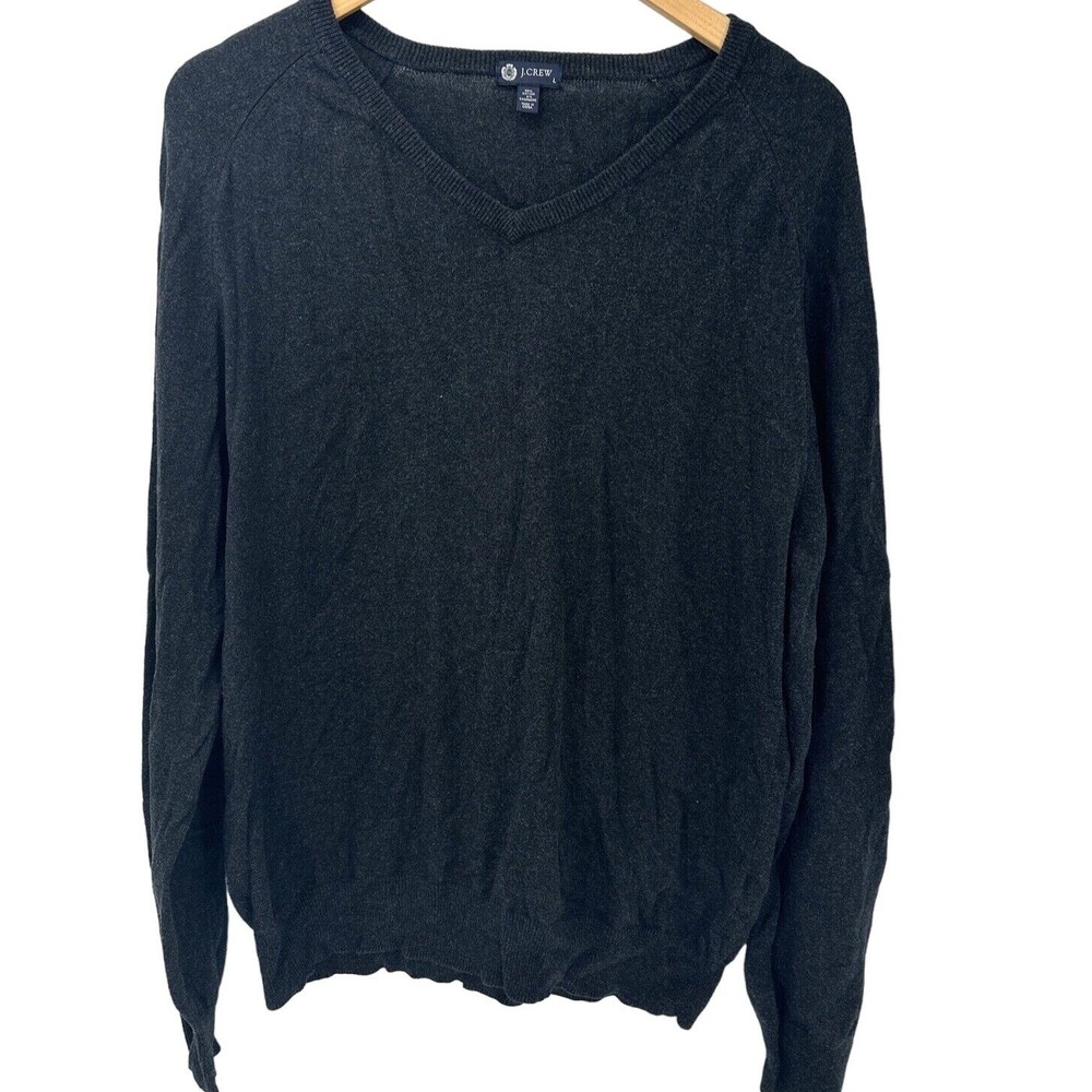J Crew Sweater Mens Large Cotton Cashmere V-neck Gray Pullover Knit Classic