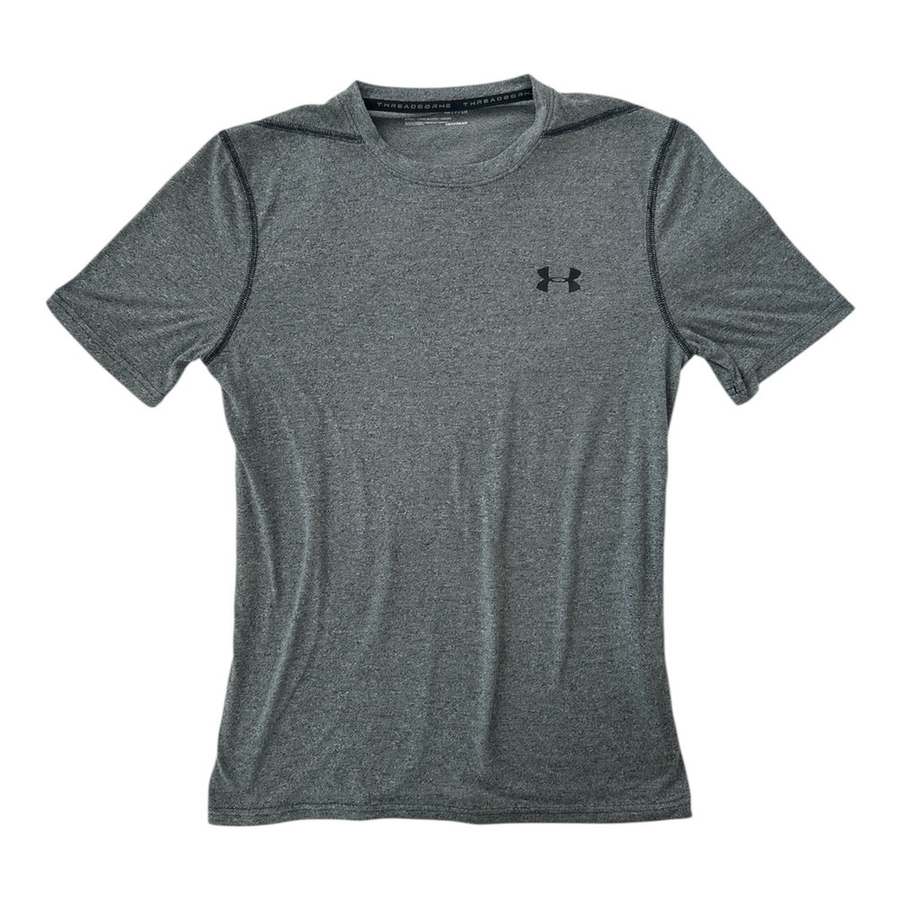 Under Armour Mens Shirt Small Threadborne Fitted Heatgear Short Sleeve Gray Gear
