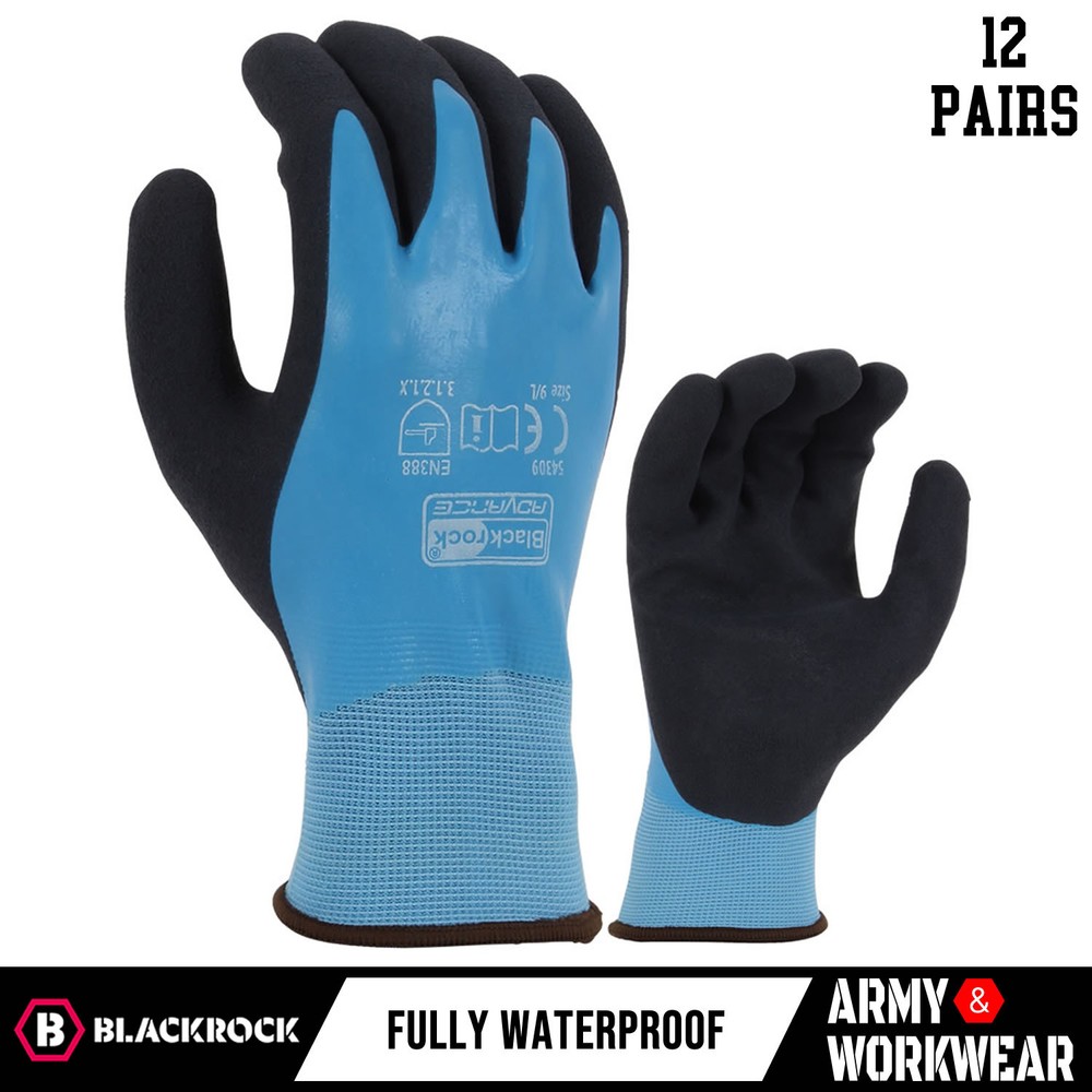 12 Blackrock Watertite Waterproof Latex Foam Grip Work Gloves